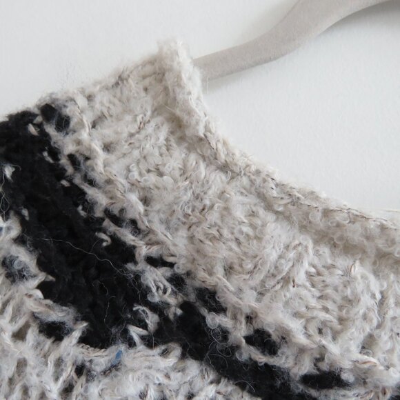 FREE PEOPLE Silver Reed Fair Isle Black White Crochet Wool Boho Sweater Sz XS - Picture 14 of 15